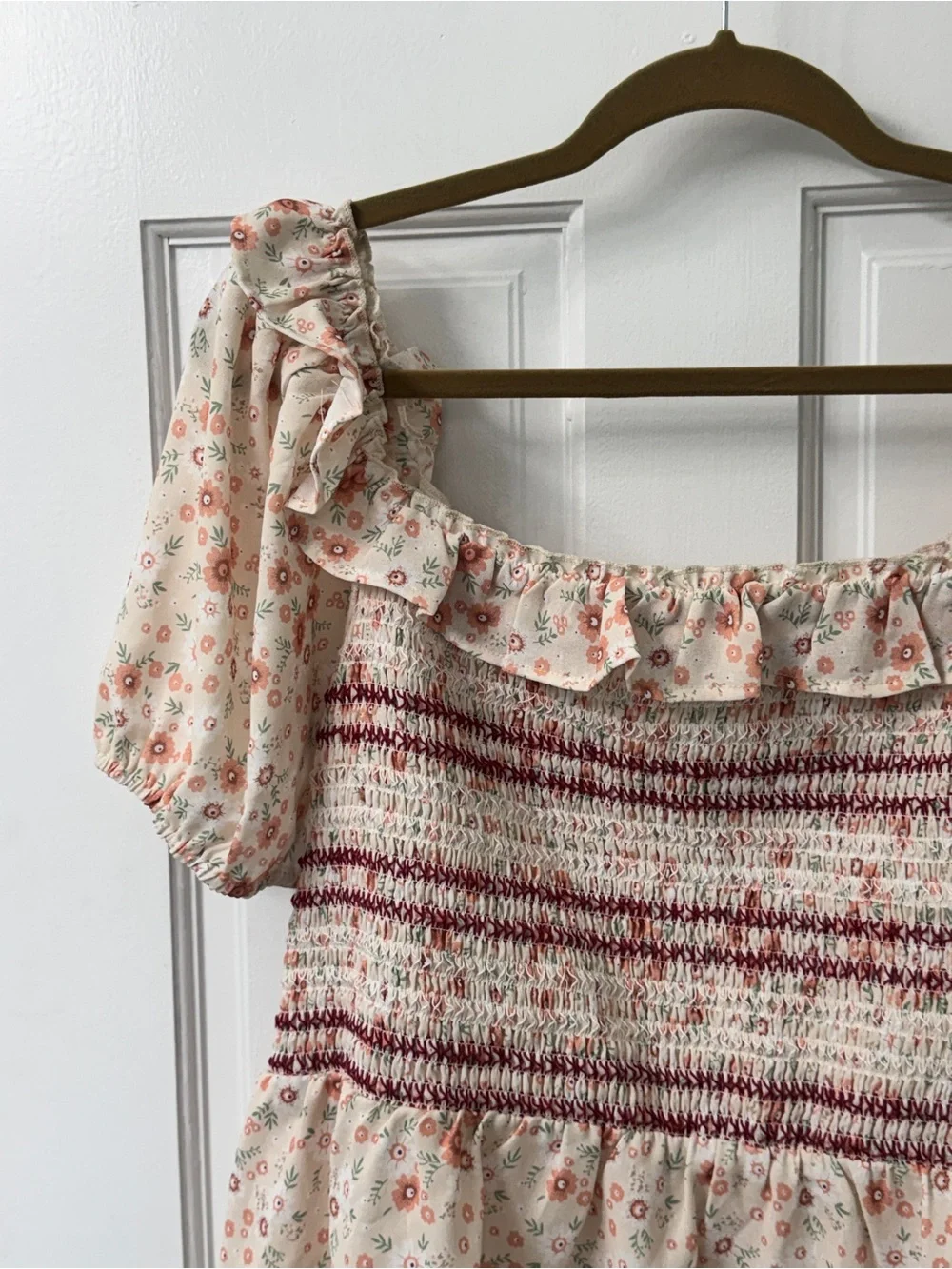 Grace Karin 2XL Floral Smocked Peplum Blouse Cottagecore Ruffle Top